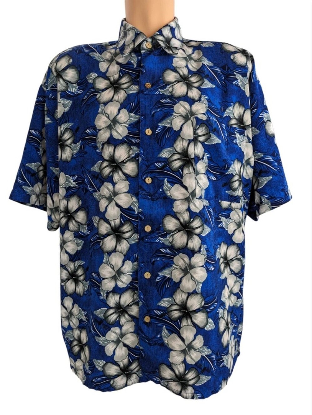 ISLAND TROPICS Blue Floral Hawaiian Short-Sleeve Shirt - Casual Resort Wear